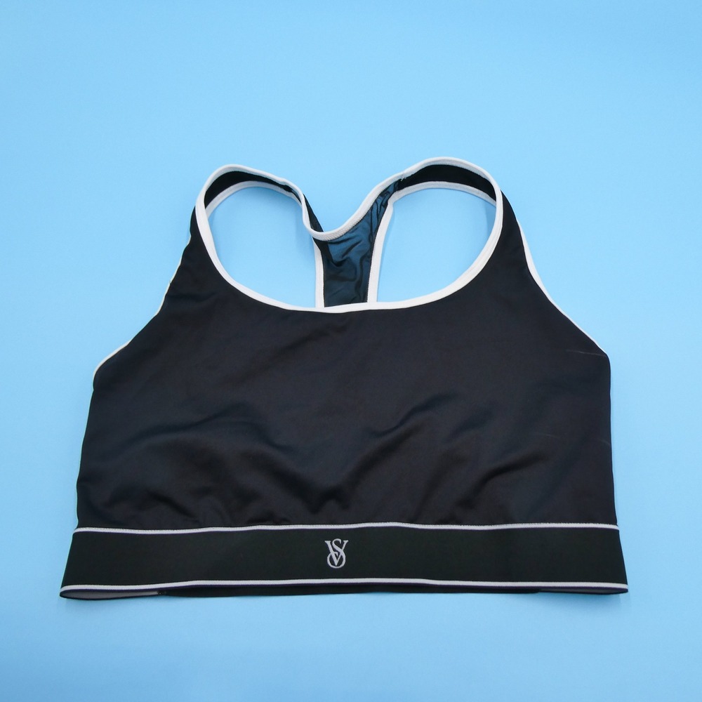 Victorias Secret Sports Bra Women Medium DD Black White Racerback Mesh Polyester